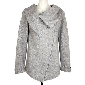 Chiaramente Women's Grey Asymmetric Shawl Collar Wool Blend Carsigan Jacket M